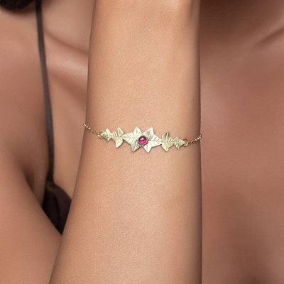 14k gold ivy leaves bracelet with gemstone