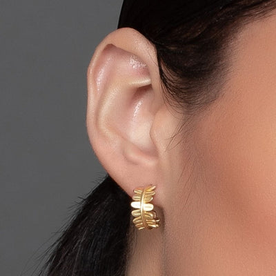 14k gold fern hoop earrings