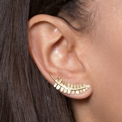 gold fern climbing earrings