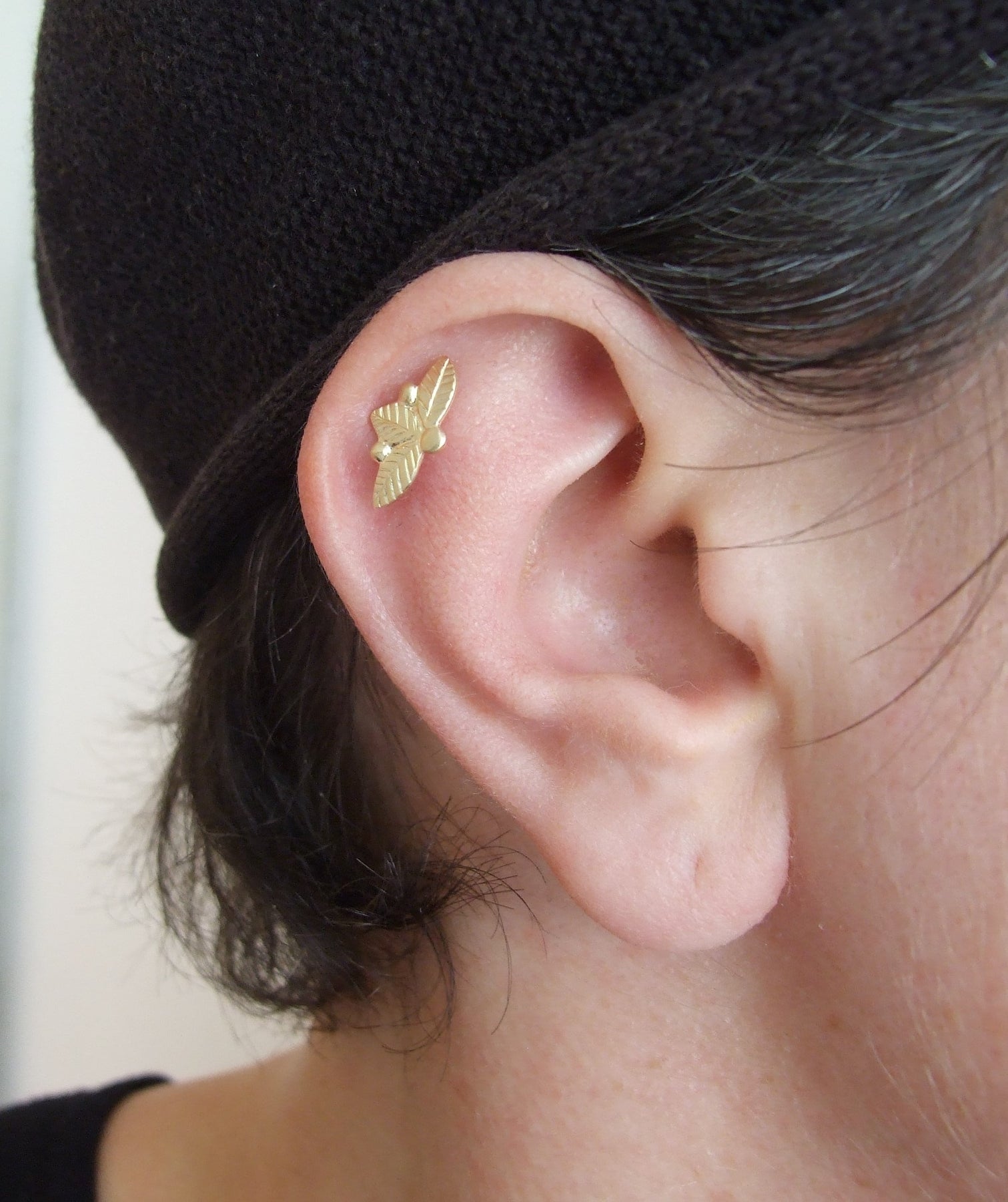 TRENDY 14k Gold Plated Leaf Ear Cuff Earring for Pierced Ear 