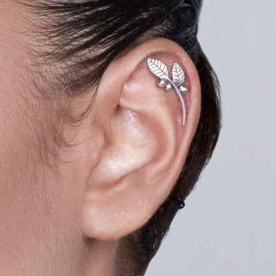 white gold leaf cartilage earring